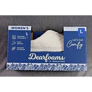 Dearfoams Shoes Womens Size 9.5 White Slipper Mule Cotton Memory Foam Slip On